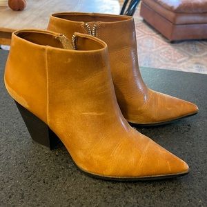 Calvin Klein brown leather zip booties. Great condition. Size 8.5